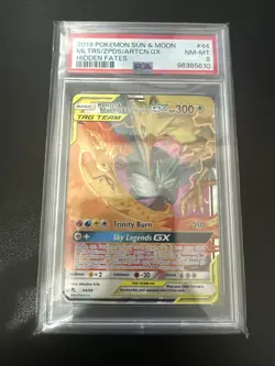 2019 Pokemon Sun & Moon Moltres Zapdos Articuno GX Hidden Fates 44/68 PSA 8 - Image 1