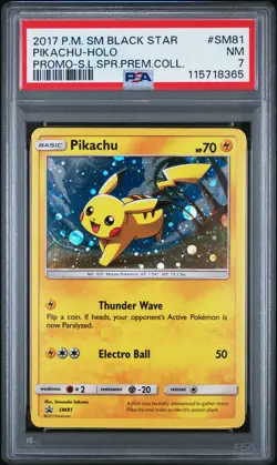 2017 POKEMON SM BLACK STAR PROMO PIKACHU #SM81 PSA 7 NM #115718365 - Image 1