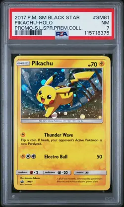 2017 POKEMON SM BLACK STAR PROMO PIKACHU #SM81 PSA 7 NM #115718375 - Image 1