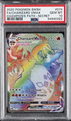 2020 POKEMON SWORD & SHIELD CHAMP'S PATH SECRET FULL ART/CHARIZARD VMAX PSA 10 - Image 1
