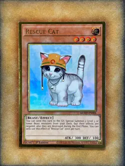 Yugioh Rescue Cat MGED-EN006 Gold Rare 1st Ed NM (FET ART) - Image 1