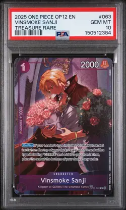 2025 One Piece OP12 EN Treasure Rare #063 Vinsmoke Sanji PSA 10 GEM MINT - Image 1
