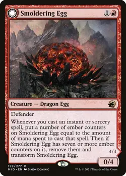 MTG Smoldering Egg // Ashmouth Dragon [MID] #159 - Image 1