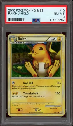 Pokemon PSA 8 Raichu 10/123 HeartGold & SoulSilver 2010 Holo Rare Mint - Image 1