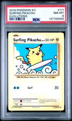 2016 POKEMON XY EVOLUTIONS #111 SURFING PIKACHU PSA 8 - Image 1
