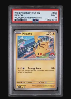 2024 POKEMON SVP EN-SV BLACK STAR PROMO WORLD CHAMPIONSHIPS #190 PIKACHU PSA 9 - Image 1
