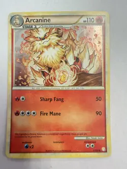 Arcanine 1/123 HeartGold SoulSilver Holo Rare Pokemon Card 2010 LP - Image 2