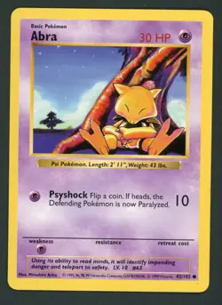 Abra Pokemon Card Base Set (Shadowless) 043/102 MP Pokemon TCG NM - Image 1