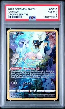 2023 POKEMON SWORD AND SHIELD CROWN ZENITH GG10 FULL ART/MEW PSA 8 NM-MINT - Image 1