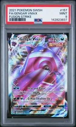 2021 Pokemon #157 SWSH Full Art FA Gengar VMAX 157/264 Fusion Strike PSA 9 - Image 1