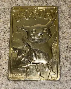 VINTAGE Gold Plated 1999 Pikachu Raichu Evolution Card #25 Mouse Pokemon - Image 1