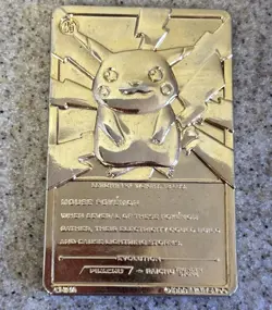 VINTAGE Gold Plated 1999 Pikachu Raichu Evolution Card #25 Mouse Pokemon - Image 3
