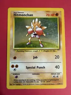 Pokemon TCG Hitmonchan Base Set 7/102 Holo 1999-2000 Wizards Base Set MP - Image 1