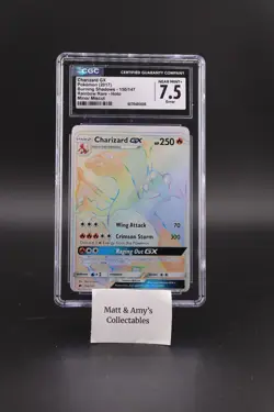 2017 POKEMON SUN & MOON BURNING SHADOWS ERROR MISCUT CHARIZARD GX CGC 7.5 Pop 45 - Image 1