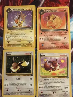Team Rocket Pokemon Dark Jolteon, Dark Flareon, Eevee, & Jungle Eevee LP/MP Lot - Image 1