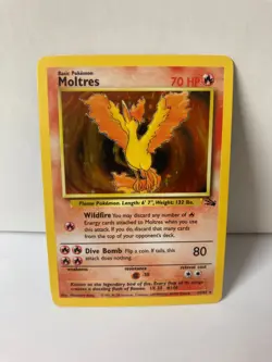 Moltres 12/62 Fossil Holo Rare Pokemon Card WOTC 1999 LP - Image 1