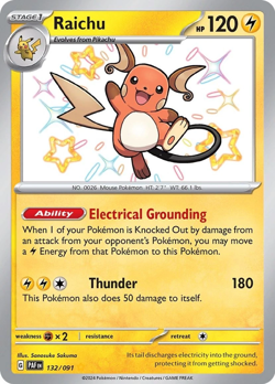 Raichu - 132/091 - Pokemon Paldean Fates Shiny Rare Card NM - Image 1