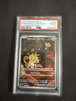 2025 POKEMON DRI EN-DESTINED RIVALS ILLUSTRATION RARE TEAM ROCKET'S MEOWTH PSA 8 - Image 1