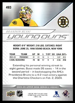 Brandon Bussi 2024-25 Upper Deck Young Guns #493 Rookie Boston Bruins - Image 2