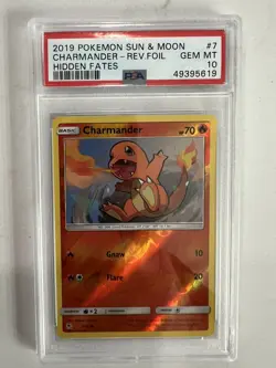 PSA 10 Pokemon 2019 Sun & Moon Hidden Fates CHARMANDER - REVERSE FOIL #7 - Image 1