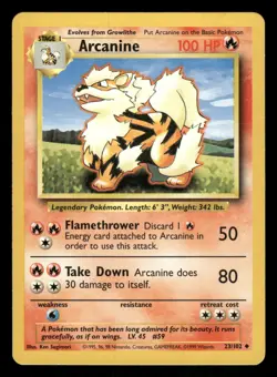 Arcanine 23/102 NM Uncommon Base Set Unlimited 1999 Pokemon TCG - Image 1