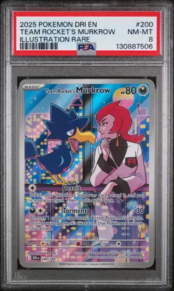 Team Rocket's Murkrow Illustration Rare Pokemon Destined Rivals 200/182 PSA 8 - Image 1
