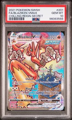 2021 POKEMON SWORD & SHIELD CHILLING REIGN SECRET FULL ART/BLAZIKEN VMAX PSA 10 - Image 1