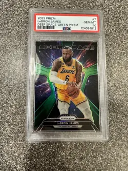 2023-24 Panini Prizm Deep Space LeBron James #7 Green Prizm PSA 10 - Image 1