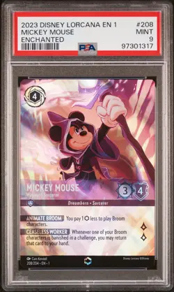 2023 DISNEY LORCANA EN 1-THE FIRST CHAPTER MICKEY MOUSE - WAYWARD SORCERER PSA 9 - Image 1
