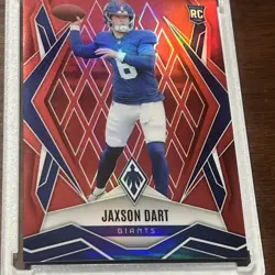 2025 Panini Phoenix - Jaxson Dart NUMBERED /99 Red Color Match #200 RC Giants SP - Image 2