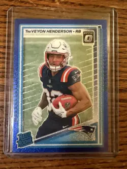 2025 Optic TREVEYON HENDERSON Rated Rookie Blue Glitter SSP #248 Patriots *Read - Image 1