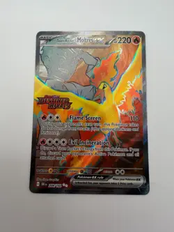 Team Rocket’s Moltres ex 208/182 Secret Rare Destined Rivals Pokemon Card NM+ - Image 1