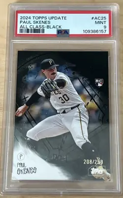 2024 Topps Update Series - All Class Paul Skenes #AC-25 Black 208/299 (RC) PSA 9 - Image 1