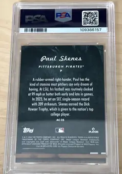2024 Topps Update Series - All Class Paul Skenes #AC-25 Black 208/299 (RC) PSA 9 - Image 2