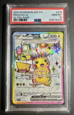 Pikachu EX Holo Ultra Rare Card 219/191 Surging Sparks PSA 10 English - Image 1