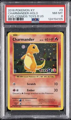 2016 POKEMON XY EVOLUTIONS COSMOS-TOYS R US #9 CHARMANDER-HOLO PSA 8 - Image 1