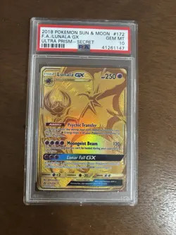 Pokemon Lunala GX Secret Rare Holo 172/156 Ultra Prism PSA 10 - Image 1