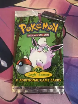 1999 Pokemon Jungle Unlimited Empty Booster Pack Wrapper Wigglytuff Art Damaged - Image 1