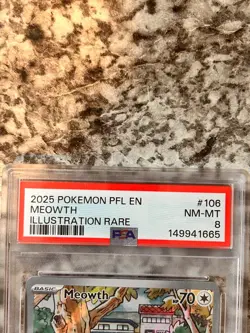 2025 Pokemon Phantasmal Flames Meowth Illustration Rare #106/094 PSA 8 MINT - Image 2