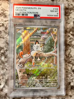 2025 Pokemon Phantasmal Flames Meowth Illustration Rare #106/094 PSA 8 MINT - Image 3