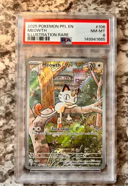 2025 Pokemon Phantasmal Flames Meowth Illustration Rare #106/094 PSA 8 MINT - Image 5