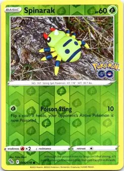 SPINARAK 006/078 COMMON POKEMON GO POKEMON LP REVERSE HOLO - Image 1