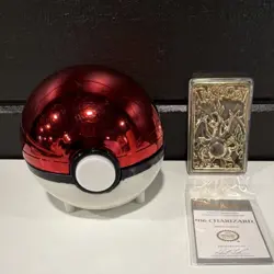 Nintendo Pokemon 23K Gold-Plated Charizard Card 1999 Burger King Pokeball Case - Image 1