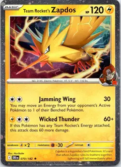 TEAM ROCKET'S ZAPDOS 070/182 RARE DESTINED RIVALS POKEMON LP COSMOS HOLO - Image 1