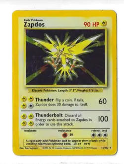 Zapdos 16/102 Base Set Holo Rare Pokemon Card WOTC 1999 LP/MP - Image 3