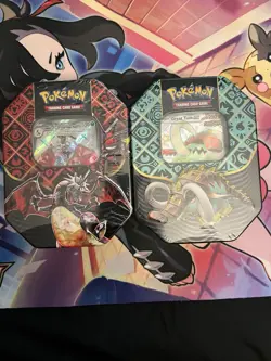 Pokemon S&V Paldean Fates Charizard & Great Tusk Ex 4 Pack Tin - NEW & SEALED ! - Image 1