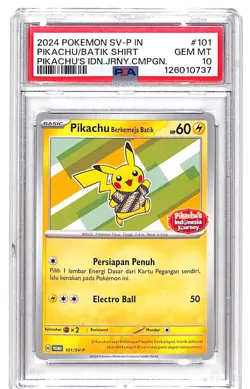 PSA GEM MT 10 Pokemon TCG Pikachu Berkemeja Batik 101/SV-P IDN. JRNY. CMPGN. - Image 1
