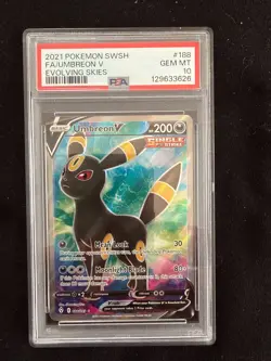 2021 Pokemon Evolving Skies Umbreon V #188 Full Art PSA 10 GEM MINT NEW CERT - Image 1