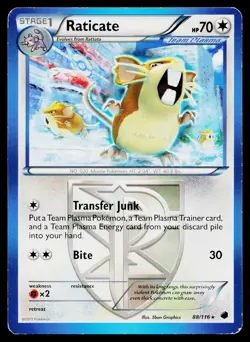 Raticate 88/116 Rare Plasma Freeze Pokemon Heavily Played - Image 1