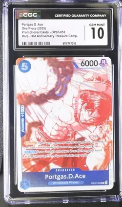 ✨✨ CGC 10 ENGLISH One Piece Portgas D. Ace OP07-053 2025 3rd Anniversary Promo - Image 1